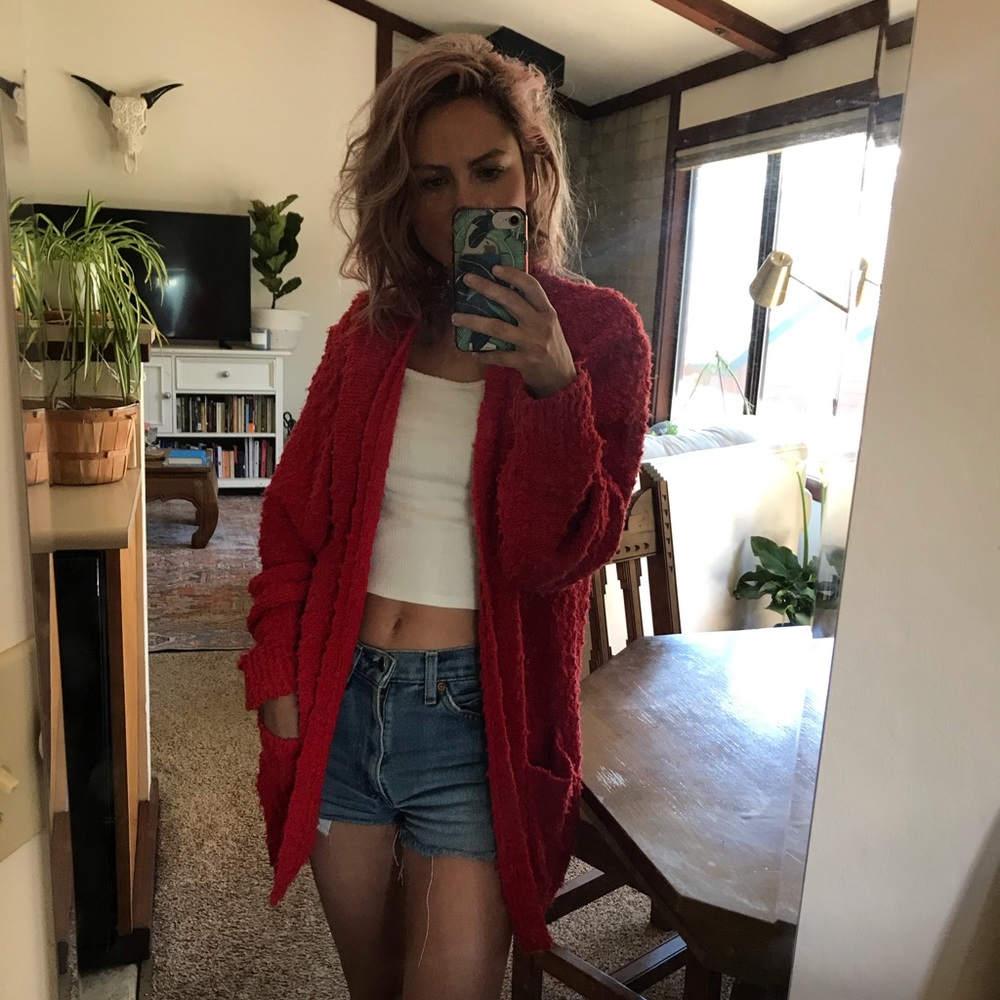 Vintage Oversized cardigan Red Sweater